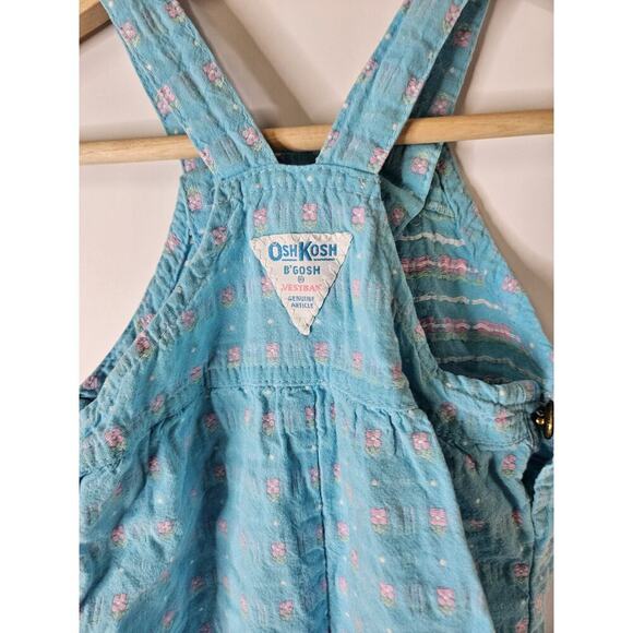 Vtg Baby OshKosh B Gosh Bib Overall Romper Floral Waffle Tulip 6/9 Months Bubble - Picture 4 of 6